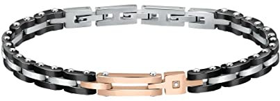 Morellato Diamonds Bracciale da uomo, in acciaio, diamante, ceramica, IP oro rosa - SAUK02, 22 cm, acciaio legato, 22 cm, Lega di acciaio
