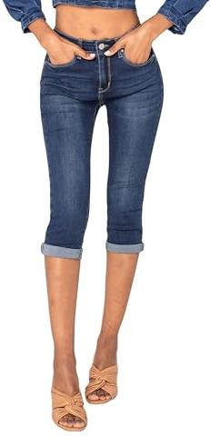 Nina Carter P132 Jean Capri Skinny Fit pour Femme Pantacourt Taille Haute Effet Usé et Lavage