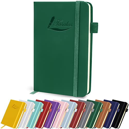 Tasalas Pocket Notebook Portable A6 Notebooks with Inner Pocket and Elastic Band - 80 GSM Lined Paper Notepad, 196 Pages (98 Sheets) Soft & Durable PU Leather Cover (Green)