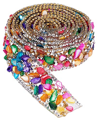 PandaHall 20 mm Kristall Strass Besatz Hotfix Band Bunt Künstlicher Edelstein Applikation Kette Verschönerung Für Hochzeit Brautkleid Schuhe Telefon Dekoration Kostümzubehör Schmuck DIY 1 m/1 Yard