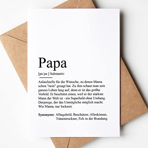 KAMEWI® Grußkarte PAPA Definition | Klappkarte mit Briefumschlag aus Kraftpapier | Bedanken Vatertag Vatertagskarte Bester Papa Geschenk Ankündigung Baby Schwangerschaft Vorfreude Dadtobe Papi
