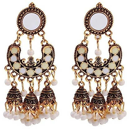 Ethnische Klassische Wome Blaue Perlen Ohrringe Handgemachte Damen Gypsy Jhumka Jhumki Glocke Tibetische Indien Ohrringe