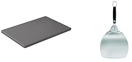 Weber glasierter Pizzastein & ® Pizzaheber, Pizzaschaufel, Pizzaschieber, aus Edelstahl, drehbarer Griff aus Gummi für platzsparende Aufbewahrung, für Pizza, Brot etc., 6691