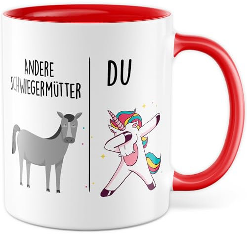 Tasse Schwiegermutter Geschenk Andere Schwiegermütter - Du, Kaffeetasse Schwiegermama Geschenk für Frauen Ehe Hochzeit, Geschenkidee Frau Verlobung Geburtstag Muttertag Kaffee-Becher (Weiß/Rot)