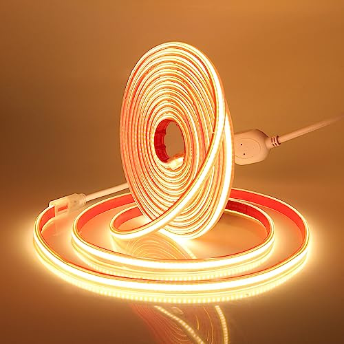 Wisada 5m COB LED Band Selbstklebend, 220V 288LEDs/M FCOB LED Streifen, Superhell Warmweiß Flexibler COB LED Lichtband für Weihnachten, Halloween, Urlaub, Innendekoration und Beleuchtung