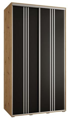 MEBLE KRYSPOL Davos 6 140 Schlafzimmerschrank mit Zwei Schiebetüren - Moderner Kleiderschrank mit Kleiderstange und Regalen - 235,2x140x60 cm - Artisan Schwarz Silber