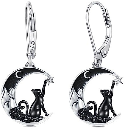 Gothic Katzen Ohrringe Ohrhänger Silber 925 Hängend Earrings for Women Cute Tiere Halloween Geschenke