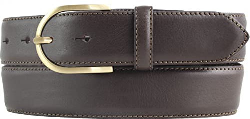 BELTINGER Hochwertiger Damengürtel aus Vollrindleder mit goldener Gürtelschließe 3,5 cm | Bombierter Ledergürtel Damen 35mm | Damen-Gürtel made in Italy | Braun 115cm