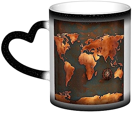 Rust World Map - Taza mágica de café sensible al calor, ideal como regalo de cumpleaños para hombres, marido, abuelo, regalo de cumpleaños