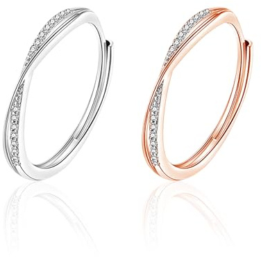 AIRTILY 2 Arten von Damenringen, elegantes Diamantring-Set, verstellbarer offener Ring, Damen-Eternity-Ring, Linien-Diamantring