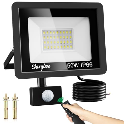 Led Strahler mit Bewegungsmelder Außen,50W 4500LM 6500K Superhell LED Fluter, IP66 Wasserdicht LED Aussenleuchte Aussen mit Fernbedienung,Scheinwerfer Wandleuchte für Garten, Garage, Sportplatz, Hof