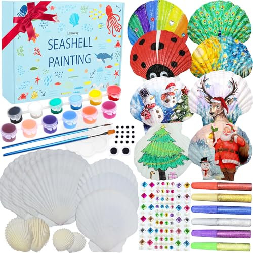 Lanwexy Sea Shell Painting Kit for Kids DIY Painting Present for Girls Boys Art and Craft Kits for Age 4 5 6 7 8 9 10 11 12 13 Year Old Birthday Day Father Day Gifts