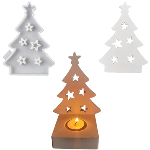 ALEFBET Silikonformen Gießformen Kerzenhalter, DIY Kombination Silikonform Kerzenhalter, Neue Ideen Silikon Gießform Kerzenhalter, Gipsformen zum Gießen (Einsatz - Weihnachtsbaum)