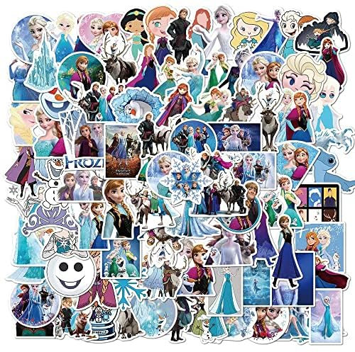ZiyZiiy 50 Stück Frozen Aufkleber, Vinyl-PVC, Wasserdicht, für Wasserflasche, Gepäck, Fahrrad, Auto, Aufkleber Anna und Elsa, Kinder