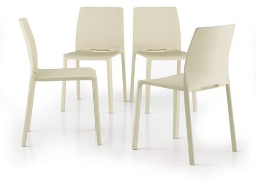 MOBILI FIVER, Pack de 4 sillas Emma Color Beige, Polipropileno y Fibra de Vidrio, Sillas Modernas Bares y Restaurantes, Cocina, Jardín, Salon, Made In Italy