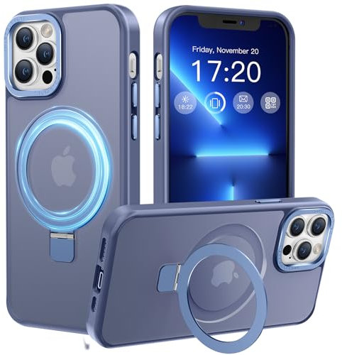 PuyaTeya Magnetic Stand for iPhone 13 pro Case, Compatible with Mag-Safe, Military Drop Protection, Anti-scratch/fingerprint Translucent Matte iPhone 13 pro Phone Case (Light Blue)