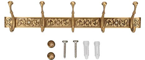 COSMICROWAVE Rail Wall Hook Behind Door Mounted Brass Towel Hook Rack, Antique Coat Hook Rail Hanger, Bathroom Robe Hooks Wall Mounted, for Coat Hat Clothes Hanging Vintage Space