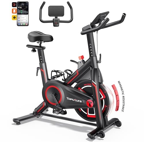2025 Heimtrainer Fahrrad mit Schlau APP, Leiser Spinning Bike Indoor mit 0-100% Magnetischem Widerstand, 15 KG Schwungrad, LCD, Fitnessbikes Bis 150 KG, mit Tablet-Halter