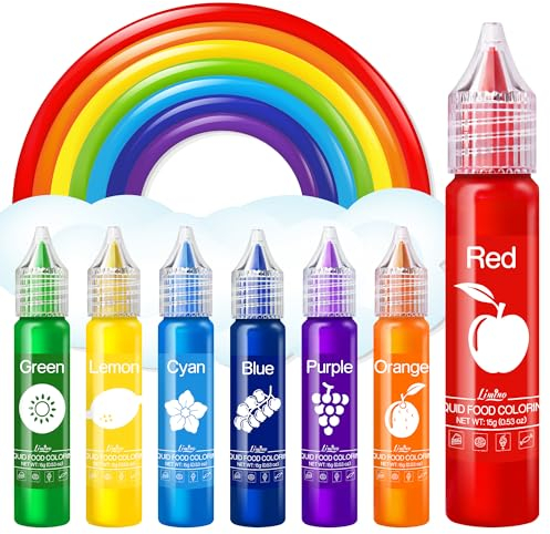 Lebensmittelfarbe - Regenbogen Farben Flüssige Lebensmittel Farben für Kuchen, Backen, Kekse, Macaron - Zuckerfrei Konzentrierte Farbe Food Coloring für Tortendeko, Getränken, Osterei, Slime - je 15g