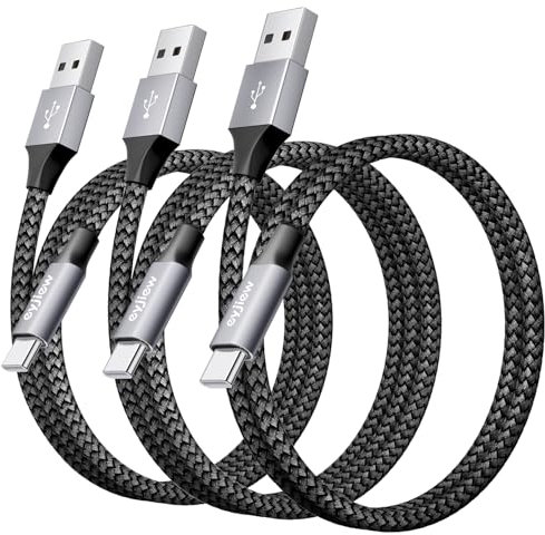 eyjiew Cable de carga USB C para iPhone 15, cable USB a USB C, 3 unidades [1 m + 1 m + 0,5 m] Cable de carga rápida de nailon para iPhone 16 15 Pro Max Plus, Galaxy S24 S23 S22 S21 S10,A73 A72 A53