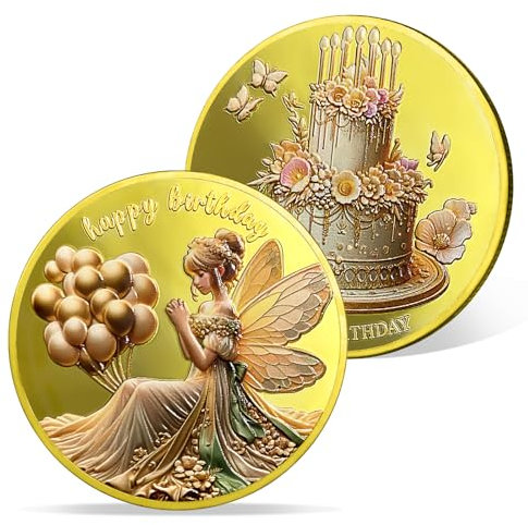 AtSKnSK Pièce de monnaie d'anniversaire pour fille - Papillon - Cadeau d'anniversaire pour homme, femme, mari, grands-parents, anniversaire, pièces de monnaie porte-bonheur (pêche)