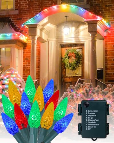 Lamptobe LED Bunt Lichterkette, Vintage 5M 50 Erdbeeren LED Weihnachtsbaum Lichterkette, Grünes Kabel, Wasserdicht 8 Modi Weihnachtsbeleuchtung für Party Fest Halloween Weihnachten Dekorieren