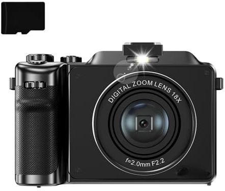 48 MP 4K-Digitalkamera, 18-facher Digitalzoom, integriertes Fülllicht, Anti-Shake, Autofokus, Dual-Kamera mit 32 GB TF-Karte (Schwarz)