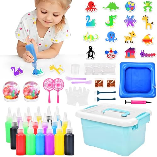 Herenear Magic Water Elf Toy Kit, 56 Stück Aqua Gelz Spielzeug mit Aufbewahrungsbox 18 Farben & 16 Formen, Magic Gel Water Kit, DIY Wasser Tiere zum Selber für Kinder 4 5 6 7 Jahren