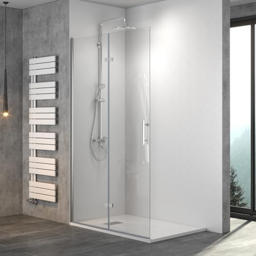 WITEN&NOCK Walk In Duschwand Dusche 100cm Drehfalttür Faltbare Duschtür Trennwand ESG Nano Glas 195cm