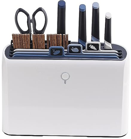 Chopping Board and Knife Set with Drying Holder - Smart Kitchen Gadgets for Home, 4 Colour Coded Boards, 4 Knives, 10 Chopsticks - Organizer Stand for Easy Cooking Prep and Storage
