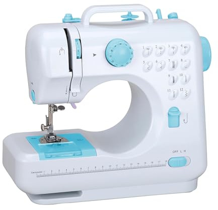 Outbit Mini Sewing Machine for Beginner 12 Stitches Household Double Thread Basic Sewing Machine with Foot Pedal for Adults (blue)