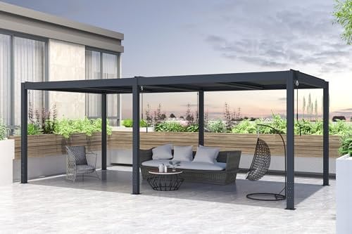 Cazeboo Pergola bioclimatique autoportante 6x3m Santa, Gris, L.600 x P.304 x H.220 cm, Lames orientables, Pergola Aluminium