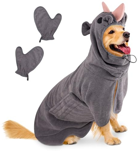 Peignoir pour Chien en Microfibre, Bibykivn Serviette pour Chien Super Absorbante, Lavable Serviette pour Animaux Peignoir de Bain, Réglable Peignoir pour Douche Natation (Gris Rose, XL)