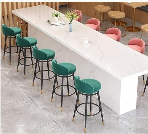 Moderner Barhocker aus Samt mit Rückenlehne und Metall-Fußstütze, ideal für Küche, Esszimmer und Wohnzimmer, Inselthekenhöhe, Barhocker in stilvollem Gold-Rosa (75 cm)