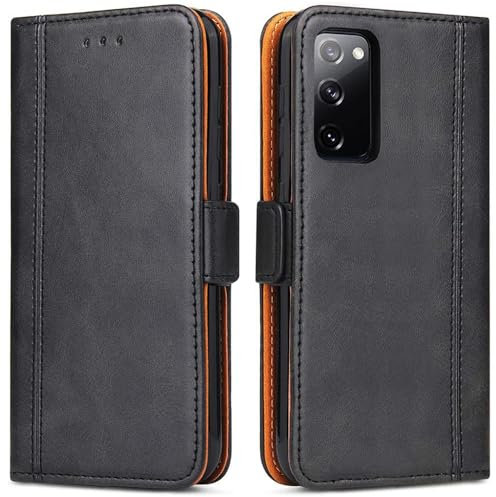 ROJIOJIO Handyhülle für Samsung Galaxy S20 FE, Leder Handytasche Kartenfach Klappständer Magnetisch Lederhülle für Samsung Galaxy S20 FE Hülle, Schwarz