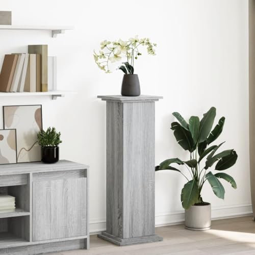 Homgoday Postament mit Stauraum Dekoständer Blumenständer Blumensäule Gartensäule Pflanzsäule Pflanzenständer Grau Sonoma 31x30x90 cm Holzwerkstoff