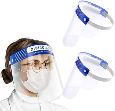 NHQZ 2 Pezzi Visiera Facciale di Protezione,Visiera Protettiva di Sicurezza,Antiappannamento su Due lati,Proteggere Gli Occhi,Trasparente,Regolabile,per Uomo Donna