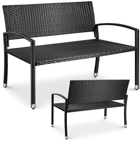 Gartenbank Rattan, Polyrattan Sitzbank Wetterfest, 2 Sitzer Gartenbank, Balkon Bank, 320kg Belastbar, 122x62x90cm, Gemütliche Gartenmöbel Bank, Parkbank, Doppelseitiges Rattan Sitzbank, Schwarz