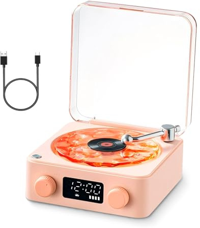 The Wavess Vinyls Player, Vinyls Record Player Style Speakerwavess Vinyls Bluetooth Speaker with Adjustable Light and Time for Bedroom Office, Party, 360° Surround Sound (Uniform Size)