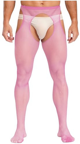 Alvivi Collant Ouvert Entrejambe Homme Sissy Lingerie Collant Transparent Bas Résille Vêtement De Nuit Stocking Rose Taille Unique