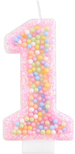 Pink Macaron 1 Birthday Candles for Girls, Rainbow Pastel Macaron Number 1 Candle for Cake, Colorful One Cake Topper 1st Birthday Decorations Girl, Sweet Themed Birthday Wedding Party Decoration