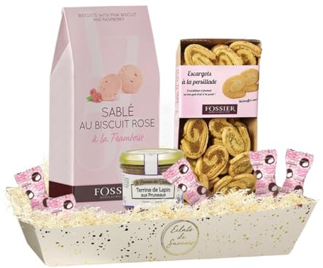 Corbeille Gourmande Fossier & Monbana | Biscuits Roses et Guimauves, Terrine et Feuilletés Salés | Prêt à Offrir