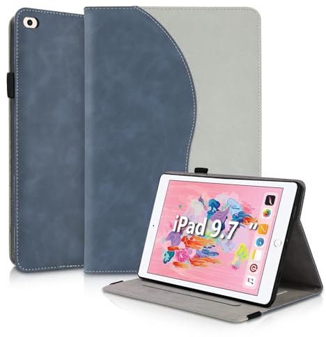 Succtopy Cover per iPad (9.7 Pollici, 2018/2017 Modello, 6/5 Generazione)/iPad Air 1/ Air 2 Custodia in Pelle PU con Funzione di Supporto Case per iPad 6/5 Protettiva con Portapenne Blu