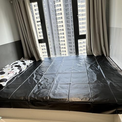 Schwarz PVC latex bettlaken Dickere Wasserdicht 220x200cm Multifunktion | YILUQIFLY Abwaschbares SM bettwäsche set unterlage fetisch Erwachsenensexspielzeug für Paare Extrem Feuchte Spiele im Bett