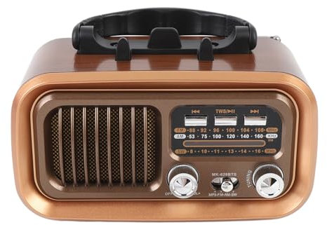 Portable Vintage Radio, Retro Bluetooth Speaker, Solar Battery Powered Rechargeable, Small Vintage AM FM Shortwave Radio, for Outdoor Camping (Gold)