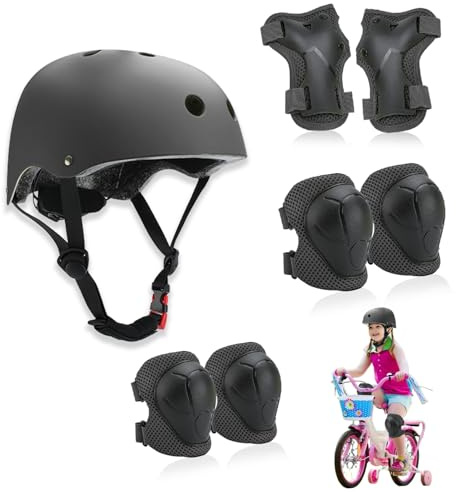 Zyluniy Set di Protezioni per Bambini, Conjuntos de Patinajes, traspirante e regolabile, set di ginocchiere per bambini per bicicletta, skateboard, scooter (Nero)