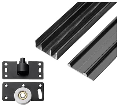 Kit de rails pour porte coulissante – Triple rail en aluminium pour portes d'armoire en verre (noir) 220 cm