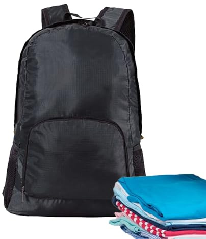 Leichter Rucksack | Faltbare Reisetasche | Wasserdichter Wanderrucksack | Rucksack für Männer Frauen Camping Outdoor Sport Sports Trip School Portable Compact Storage, Schwarz, Beziehen Sie