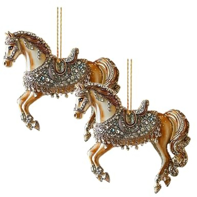2PCS Pferd Weihnachten Ornament, Pferd Weihnachtsanhänger aus Acryl, Glänzende Weihnachtsdekorationen für Christbaum & Zuhause, Leicht und Langlebig, Pferd Weihnachten Ornament für Pferdeliebhaber