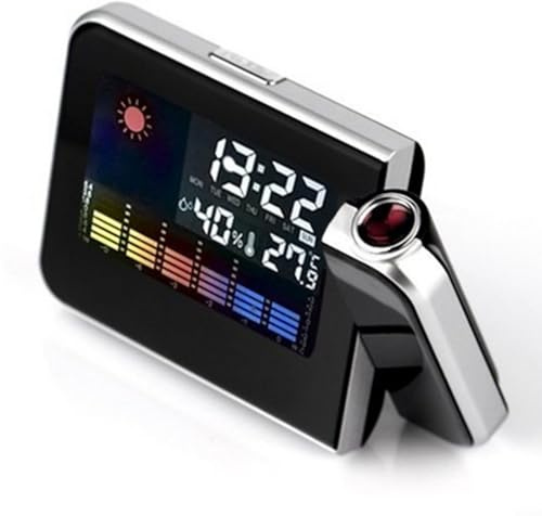 Projektionswecker Nachttisch, LED-Digitalwecker, mit drehbarer Projektion an Wand oder Decke, Datumsanzeige, Wetter, Temperatur (schwarz)